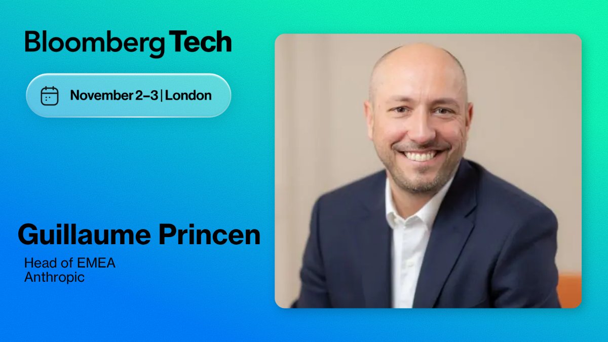BloombergLive's tweet photo. #BloombergTech London welcomes Head of EMEA, @AnthropicAI, @G_Princen to the 2026 lineup of speakers.
Learn more here
https://t.co/FY9D9ZLc8c https://t.co/BXCgnpEn0f
