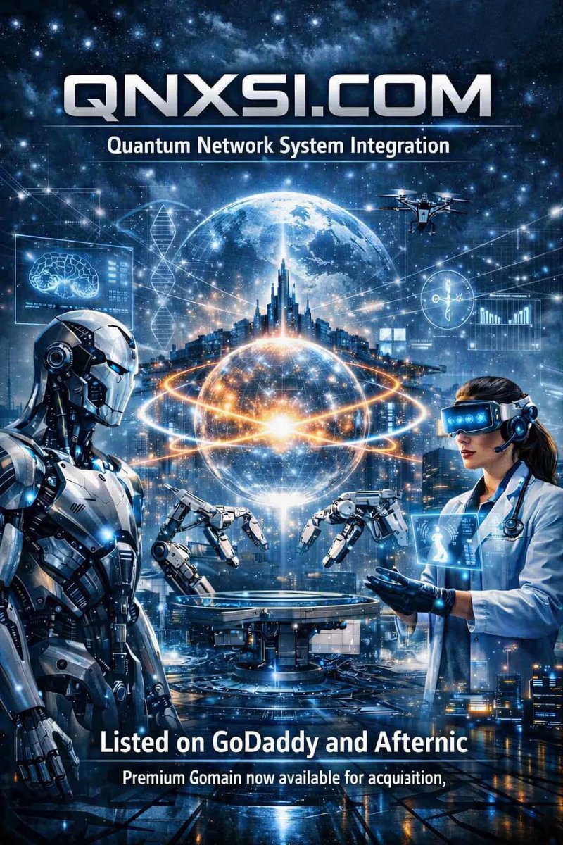 PatternRouaj's tweet photo. 🤖 https://t.co/fWWBAIRiDB Quantum Network System Integration   Inspired by the innovation driving @QNX_News and the future of medical robotics.
A domain built for pioneers in SI, robotics, and quantum connectivity.

🔗 Listed on GoDaddy & Afternic   Premium domain now available for acquisition.

#QNXSI #QNX #QuantumTech #MedicalRobotics #AI #SystemIntegration #FutureTech #Innovation #GoDaddy #Afternic #DigitalAssets #Startup #TechLeadership #QuantumComputing #RoboticsRevolution