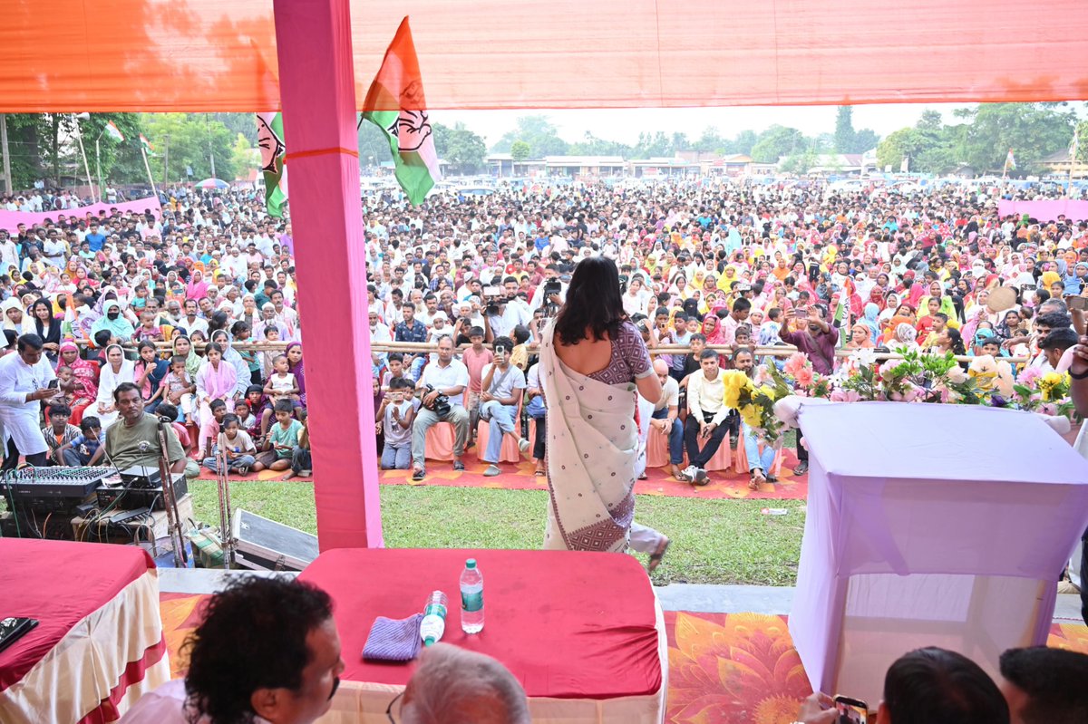 INCAssam's tweet photo. Today, the overwhelming turnout at the Congress election campaign meeting held at Nagabandha under the Lahorighat LAC reflected a strong public sentiment.

The people of the Nagaon Lok Sabha constituency have once again stood firmly for unity, harmony, democracy and development. The massive gathering at Nagabandha sent a clear message — people do not want the politics of communal division; they want peace, harmony and inclusive development.

The meeting was attended by Former Chhattisgarh Chief Minister , AICC General Secretary and in-charge of Assam Shri @bhupeshbaghel ji, APCC President Shri @GauravGogoiAsm ji , AICC Secretary and Assam Co-in charge Shri @manojchauhanmp ji, former CLP leader Shri @DsaikiaOfficial ji , AJP President Shri Lurinjyoti Gogoi ji,  former MP Shri @ripunbora ji, former MLA Shri Satyabrata Kalita, MLAs Rekibuddin Ahmed, Smt. Bebi Begum ji, Mahila Congress President Smt. @borthakur_mira ji, former MLA Smt. Nandita Das, ji the observers for the Nagaon by-election, Nagaon District Congress President Smt. Runumoni Bora, along with leaders and workers of the District, Mandal and Block Congress Committees and party supporters.

#SibamoniBoraForNagaon