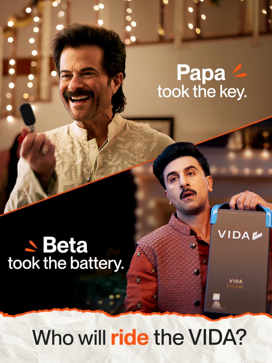 VidaDotWorld's tweet photo. Festive errands are about to get a little competitive in this papa-beta household. 👀  

And when VIDA is involved, you know there’s more to the story.
Keep watching this space for more.

[ VIDA VX2, Electric Scooter, EVOOTER, Electric Mobility, Anil Kapoor, Ranbir Kapoor, Two Wheeler, Best EV, Festive, VIDA Electric ]
.
.
.
.
#VIDA #VIDAEV #EVOOTER #Festive