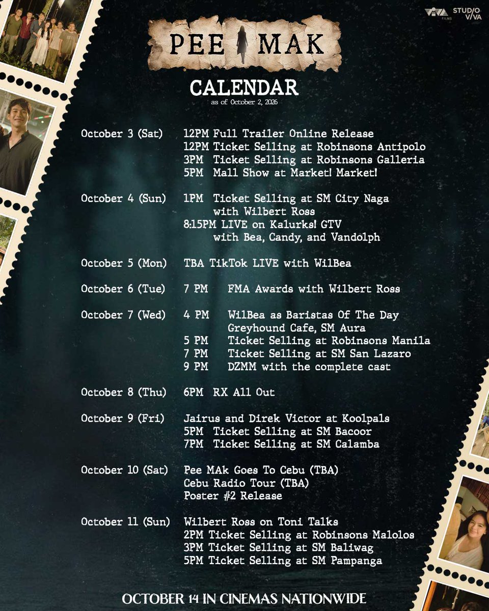 VIVA_Films's tweet photo. 🚨🚨𝗨𝗣𝗗𝗔𝗧𝗘𝗗 𝗡𝗔 𝗕𝗘𝗦𝗛𝗜𝗘𝗦 as of October 2!🚨🚨

Ito na ang mga ganap ng Pee Mak Barkada! 🤯 Save the dates at magkita-kita tayo physically and digitally 😯 Game ka na ba maging 𝗣𝗘𝗘naka 𝗠𝗔𝗞ulit na kabarkada? 🤩

#PeeMakPH #PeeMakAngPaglibot https://t.co/p814CvlqBW