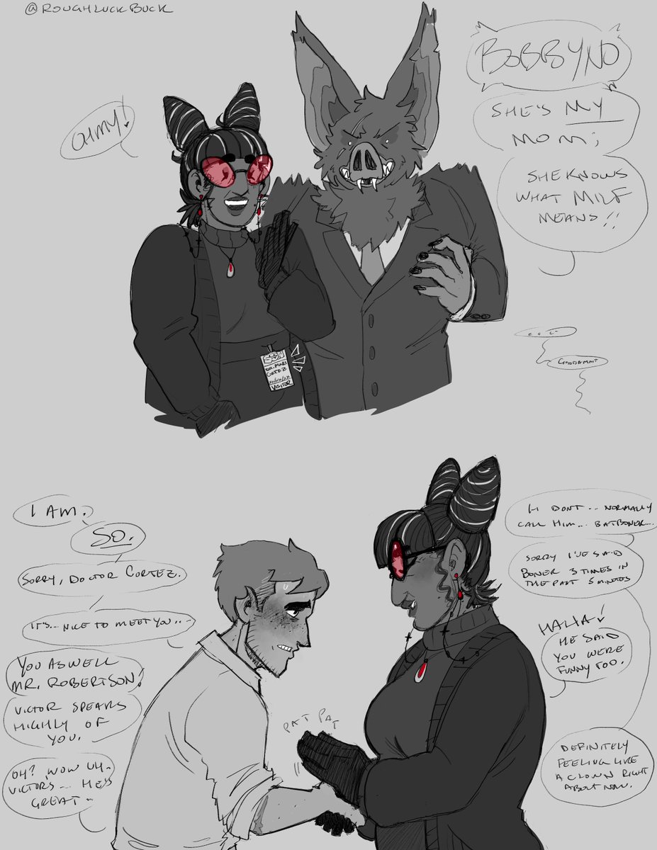 RoughLuckBuck's tweet photo. If y'all can give Flambae a hot ex supervillain dad I can give Sonar a hot mad scientist mom it's EQUALITY.
 (part 1 ⤵️)
#mechabat #dispatchoc https://t.co/2v5O3gA7Wd