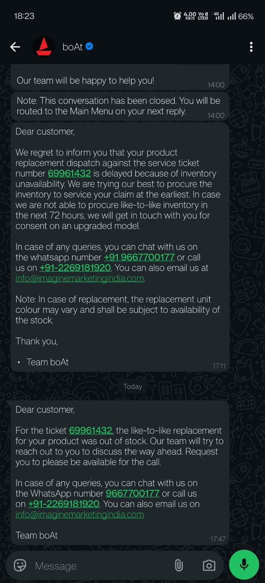 The_lost_nFound's tweet photo. @RockWithboAt @amangupta0303 You checked inventory for my 1st ticket (#69744418), took days, and confirmed it's OUT OF STOCK. Now you create a new ticket (#69961432) just to run another "inventory check" to tell me it's out of stock again? 🧵👇 https://t.co/9BtkhDkp24