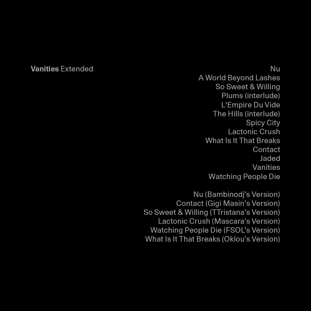 mmmmalibu's tweet photo. one year of my album 'Vanities'..
all reworks out on november 6th.
including Bambinodj, @gigimasin, TTristana, @worshipmascara, @fsoldigital &amp; @oklou_ .
https://t.co/MS2GuBik1h

for now, enjoy @oklou_ 's version of "what is it that breaks" <3
https://t.co/tXHsB7T1XA https://t.co/MvyK0XPqUd