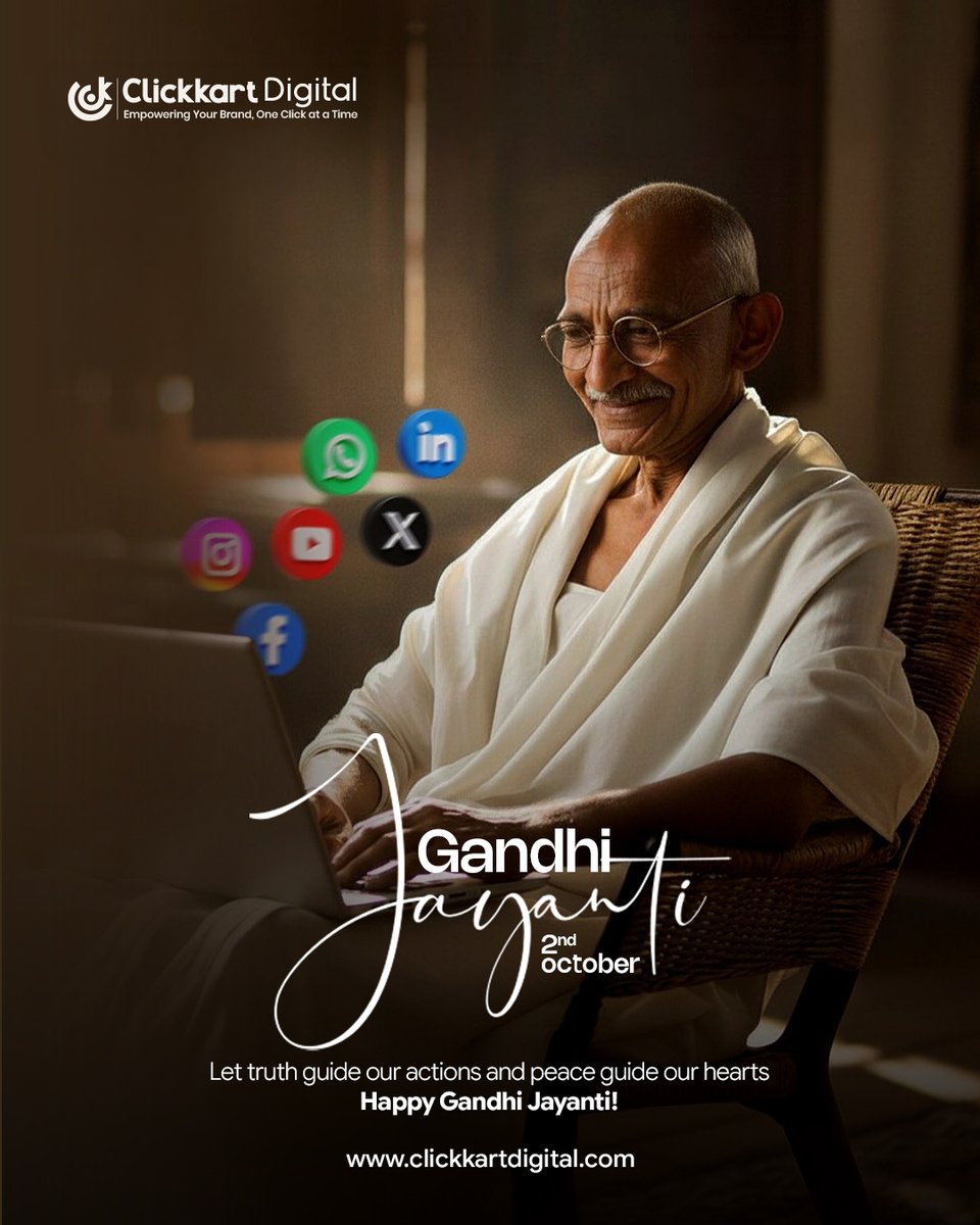 clickkartdigita's tweet photo. Let truth guide our actions and peace guide our hearts. ๐ฎ๐ณ
Happy Gandhi Jayanti from Team Clickkart Digital!
#GandhiJayanti #HappyGandhiJayanti #2ndOctober #ClickkartDigital https://t.co/DMeXOum6bR