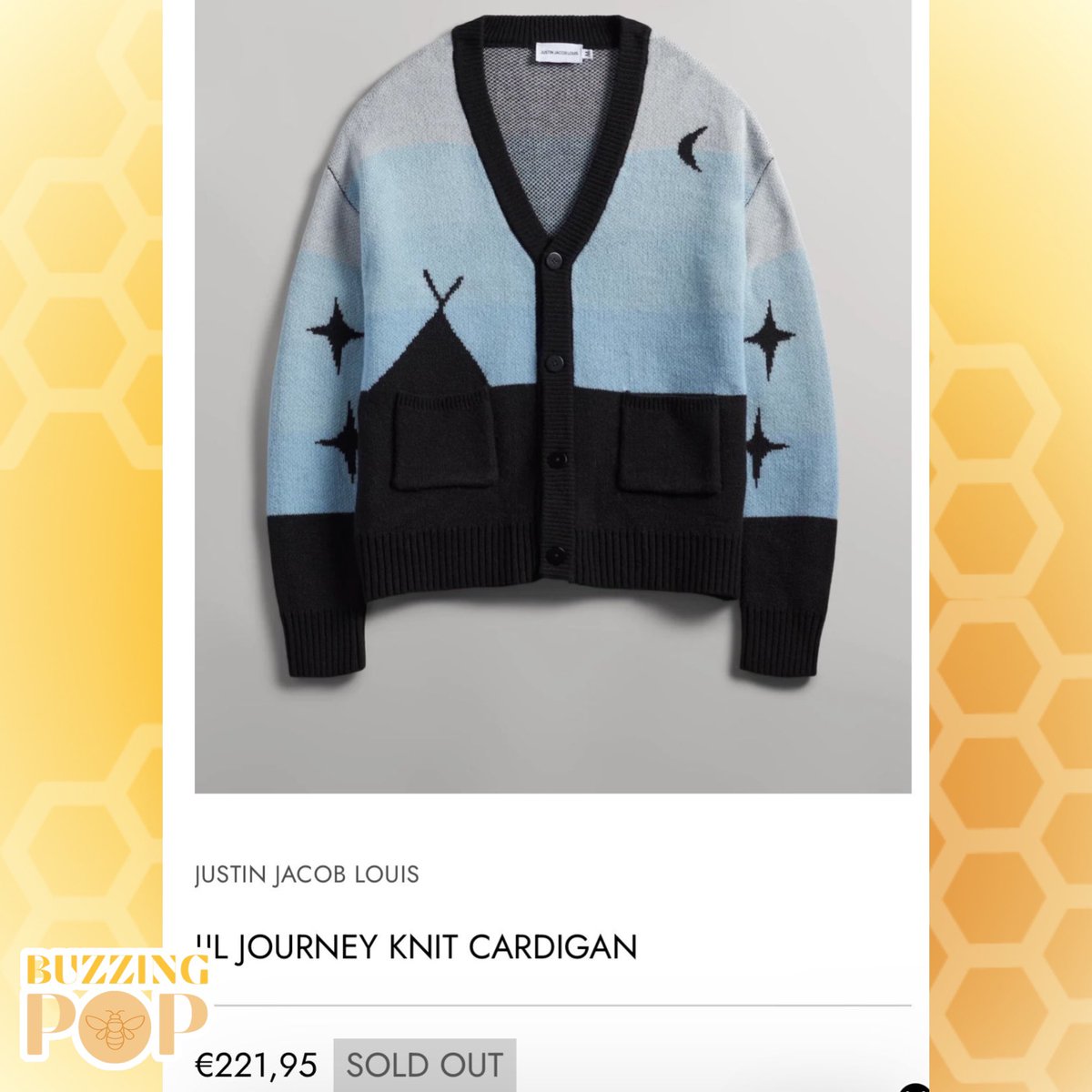 BuzzingPop's tweet photo. Hudson Williams wore blue cardigan by Indigenous designer Justin J. Louis at Irina Foundation launch. Louis told Vogue his agent chased him down as Hudson wanted to support Indigenous designers for Reconciliation Day. Hudson’s team drove to his home to pick it up due to last-minute request, and he received personal thank-you message from the star.

It immediately sold out and is now restocked.