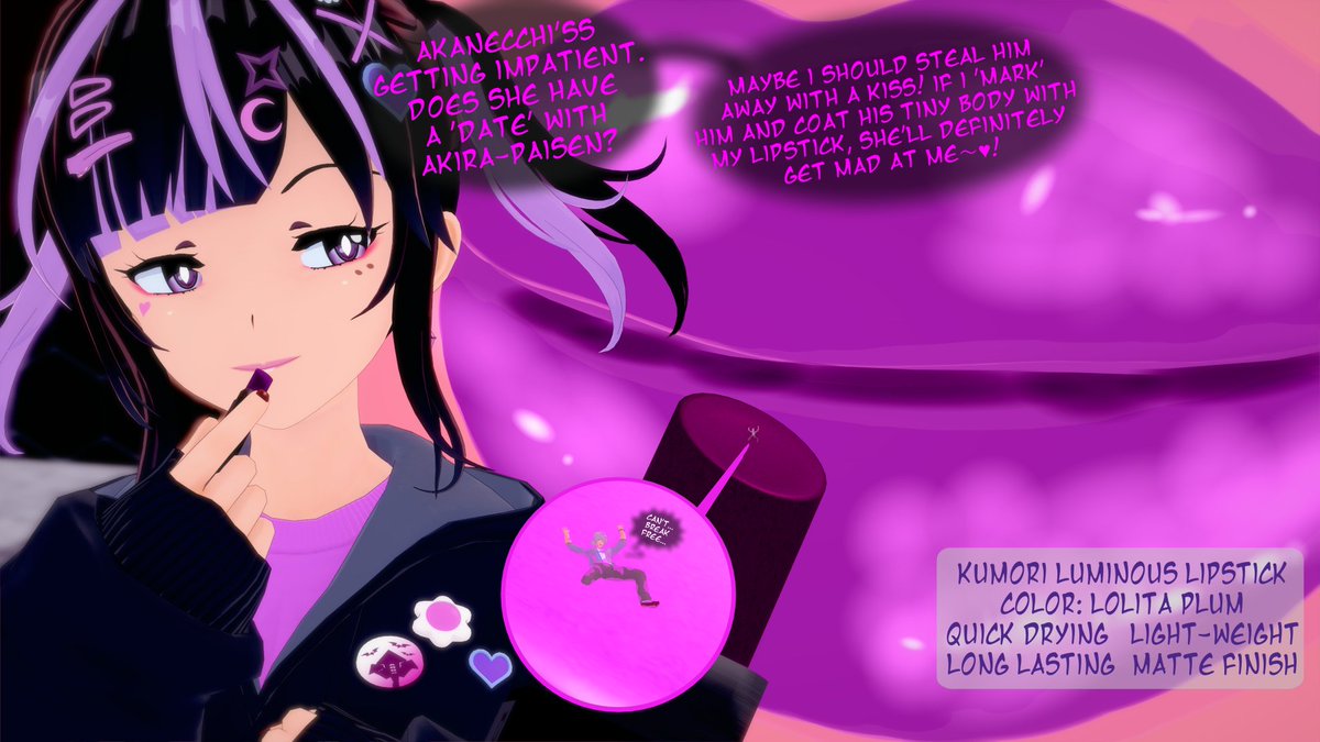 jellytea819's tweet photo. 6k Special (deviantart requests)
Chiaki's Makeup: Lipstick [Comic]
Request: Tiny stuck on lips &amp; transferred to lipstick. I was allowed to pick who but suggested purple lipstick, so I chose one of my favorite OCs - Chiaki (might make into a short series like w/ Akane's outfits!) https://t.co/k5Q1Mysupi