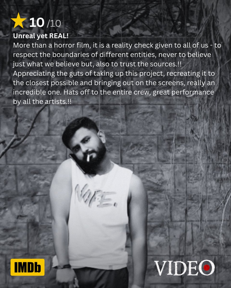 srinidhi_Blore's tweet photo. THE IMDB REVIEWS ARE IN. 🥹

The audience has spoken, and VIDEO is making its presence felt. ❤️

From the unique found-footage format and atmospheric horror to the sound design, performances and bold filmmaking.

#VideoTheFilm #KannadaCinema #IMDB #Dheekshithshetty https://t.co/pLVwZFDMhk