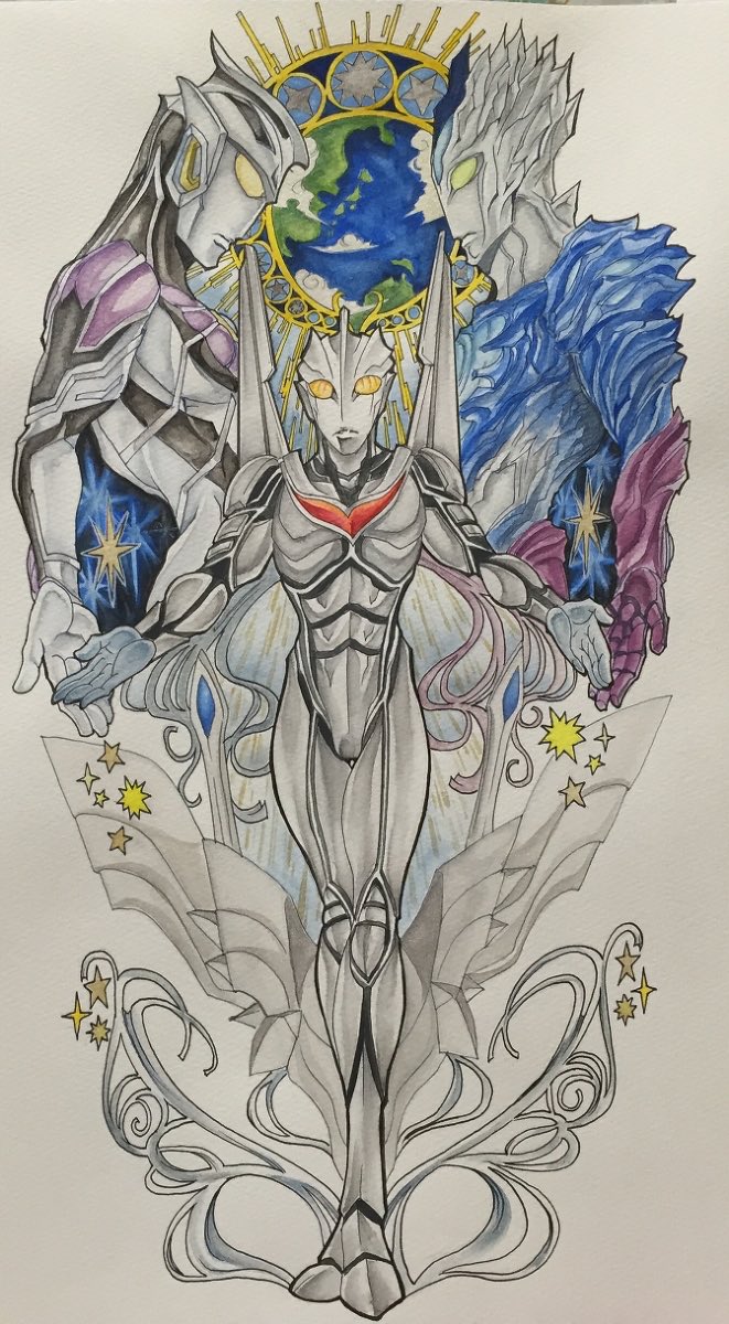 chip33mna's tweet photo. #ウルトラマンネクサス22周年

チートラマンのミュシャ風。
娘が誕生する4日前に描いたんだよw https://t.co/liMJJQnYUT