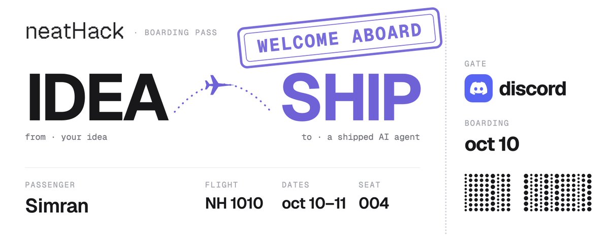 neatlogs's tweet photo. your neatHack boarding pass is waiting. register asap and grab yours 👀

just 7 more days to go! https://t.co/O2ZHsrS5n4