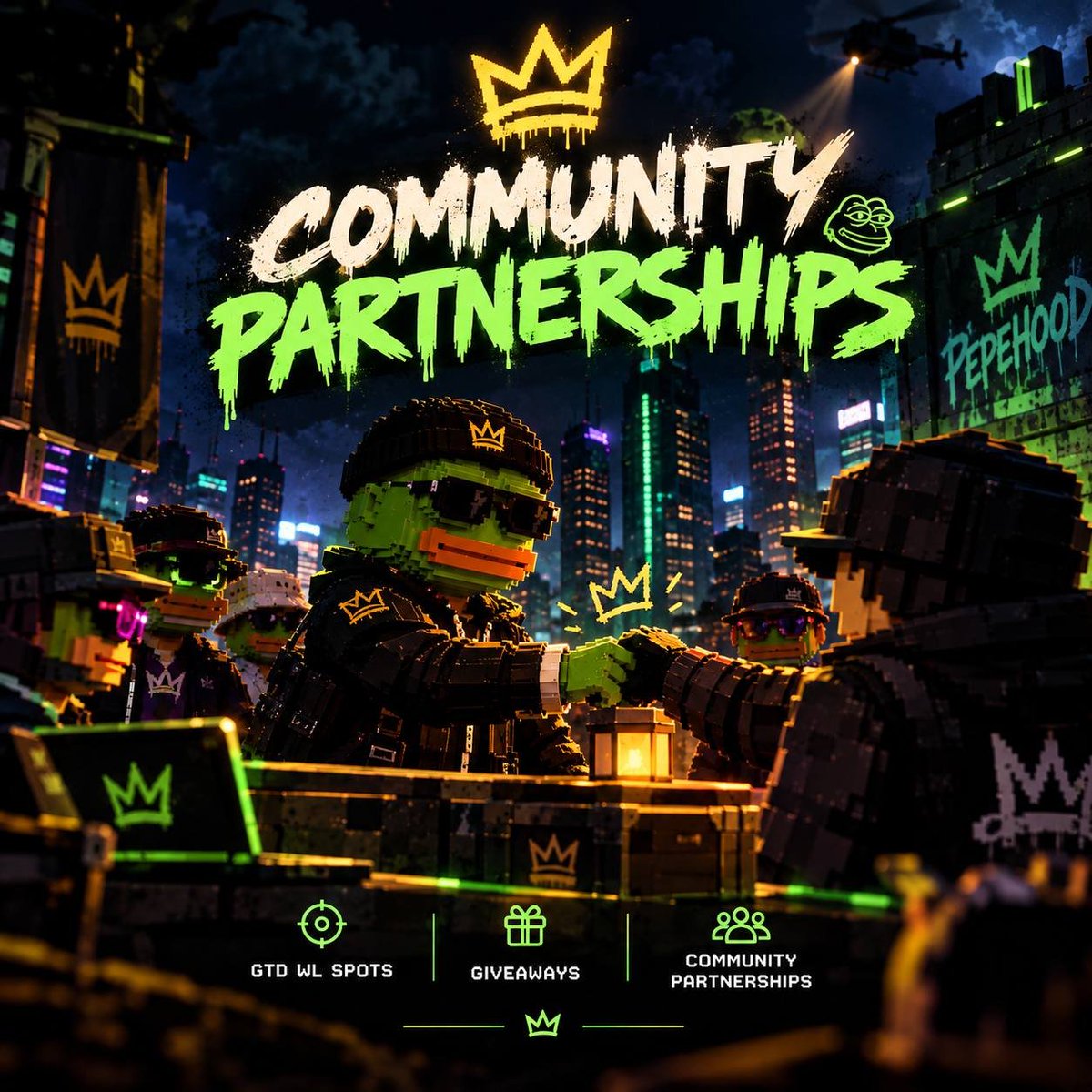 pepe2Hood's tweet photo. Community Partnerships 🐸 

PepeHood is opening the Hood over to COLLABS!

🟢 GTD WL spots
🟢 Giveaways
🟢 Community partnerships

📩 Send us a DM NOW ! or Tag any communities you think we should COLLAB with 👇 https://t.co/0GUpDPxeIF