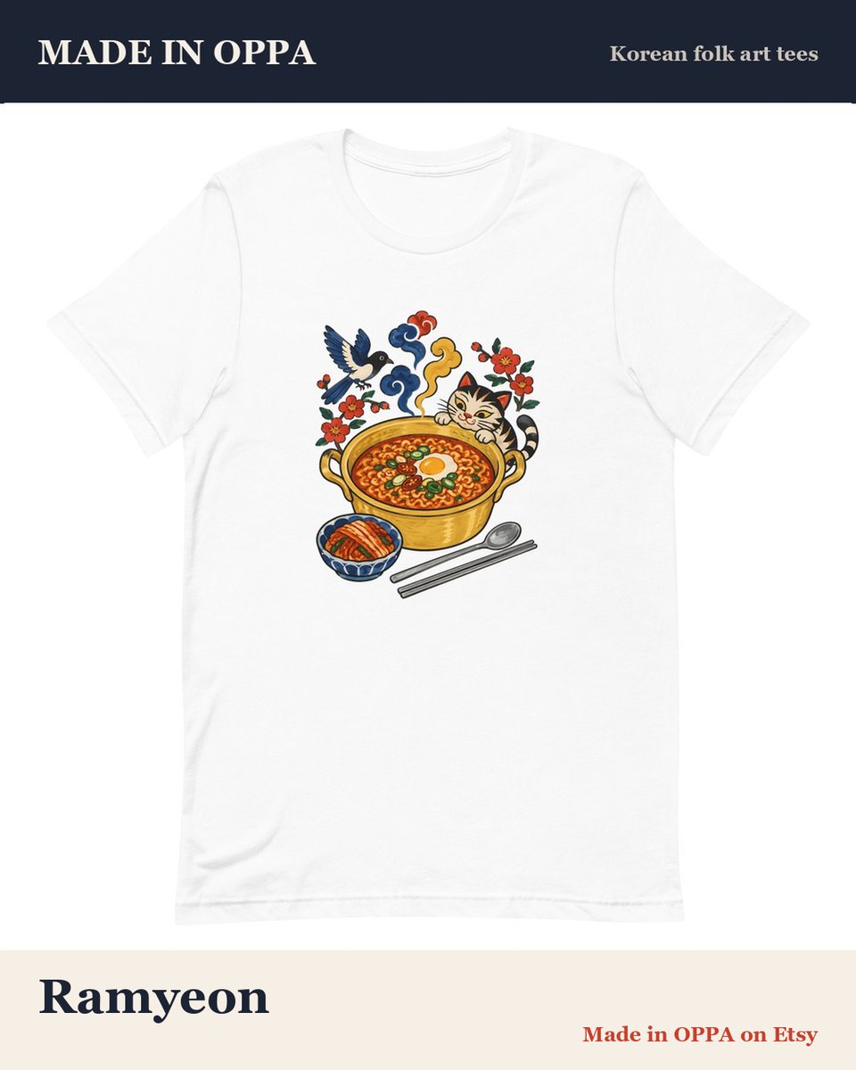 madeinoppa's tweet photo. Ramyeon — Ramyeon at midnight, cooked in the yellow pot and eaten straight out of it. Korean folk art on a soft unisex tee, made to order in the USA.

Artwork made with AI, printed on demand in the USA.
Shop: link in bio
#ramyeon #koreanfood #minhwa https://t.co/2dxUTS7TUu