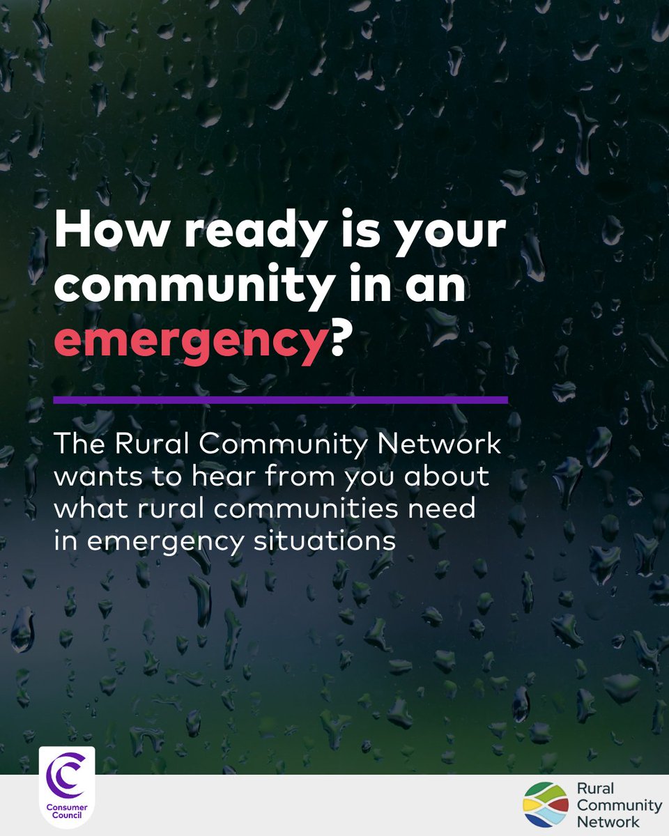 ConsumerCouncil's tweet photo. Is your community emergency ready? 🚨

Have your say in the Rural Community Network’s survey, where they are looking for your views on how your local community prepares for, responds to and recovers from emergencies.

These emergency situations include flooding, severe weather, power cuts and road closures etc.

Take part in their survey here for a chance to win a £100 One4all gift card:
https://t.co/mo5D5UtwtT