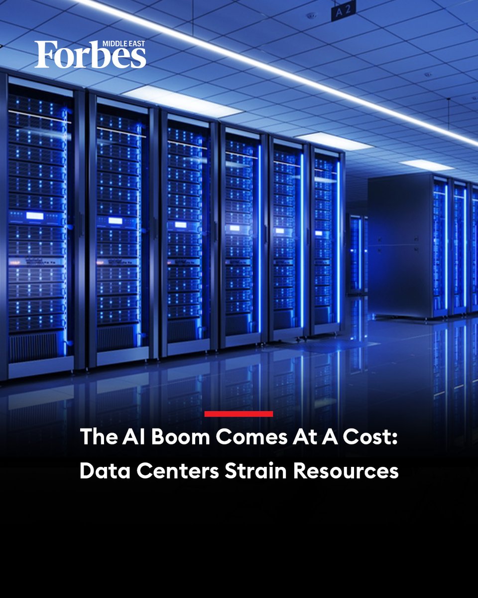 Forbes_MENA_'s tweet photo. Data centers are at the heart of the AI and cloud computing boom, but their growing energy and water needs are putting increasing pressure on resources, infrastructure, and the environment.

#Forbes 

For more details: 🔗 https://t.co/IGetJlWrUi https://t.co/aGCpOtbGqa
