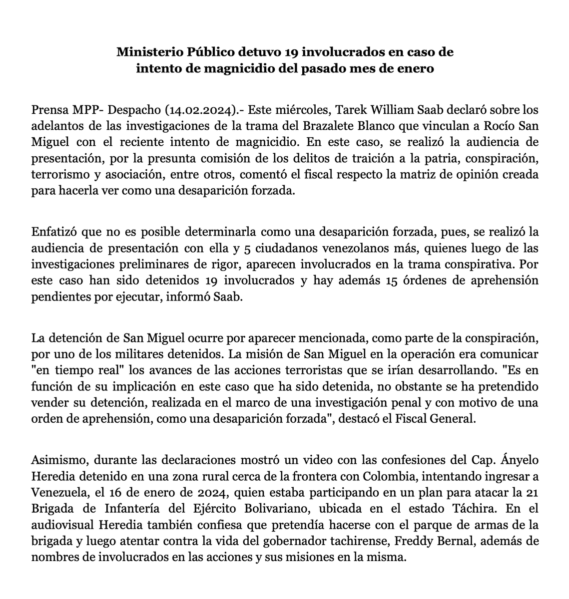 Naky's tweet photo. El caso #BrazaleteBlanco prueba cómo Tarek William Saab, un fiscal impuesto por la ilegítima ANC, usó el Ministerio Publico para violar sistemáticamente los derechos humanos con absoluta impunidad.

Ninguna decisión que derive de lo que recabó Saab será justa. Lean la nota de prensa.