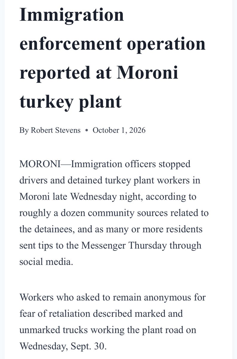 MarinasHammer's tweet photo. Breaking: At least a dozen illegals detained by ICE at a meat processing plant in Moroni, Utah located in a rural area in the center of the state. 

The article states that schools the next day had “only white kids at recess” according to one resident. 

Spread the word! Self-deport now. Don’t hire illegals. Utah is not a sanctuary for invaders. 

Pitman Farms appears to be the location of the raid. They process meat for brands such as Mary’s Chicken, Norbest, Fulton Valley Farms, and Sweetwater Creek. 

DEPORT ‘EM ALL