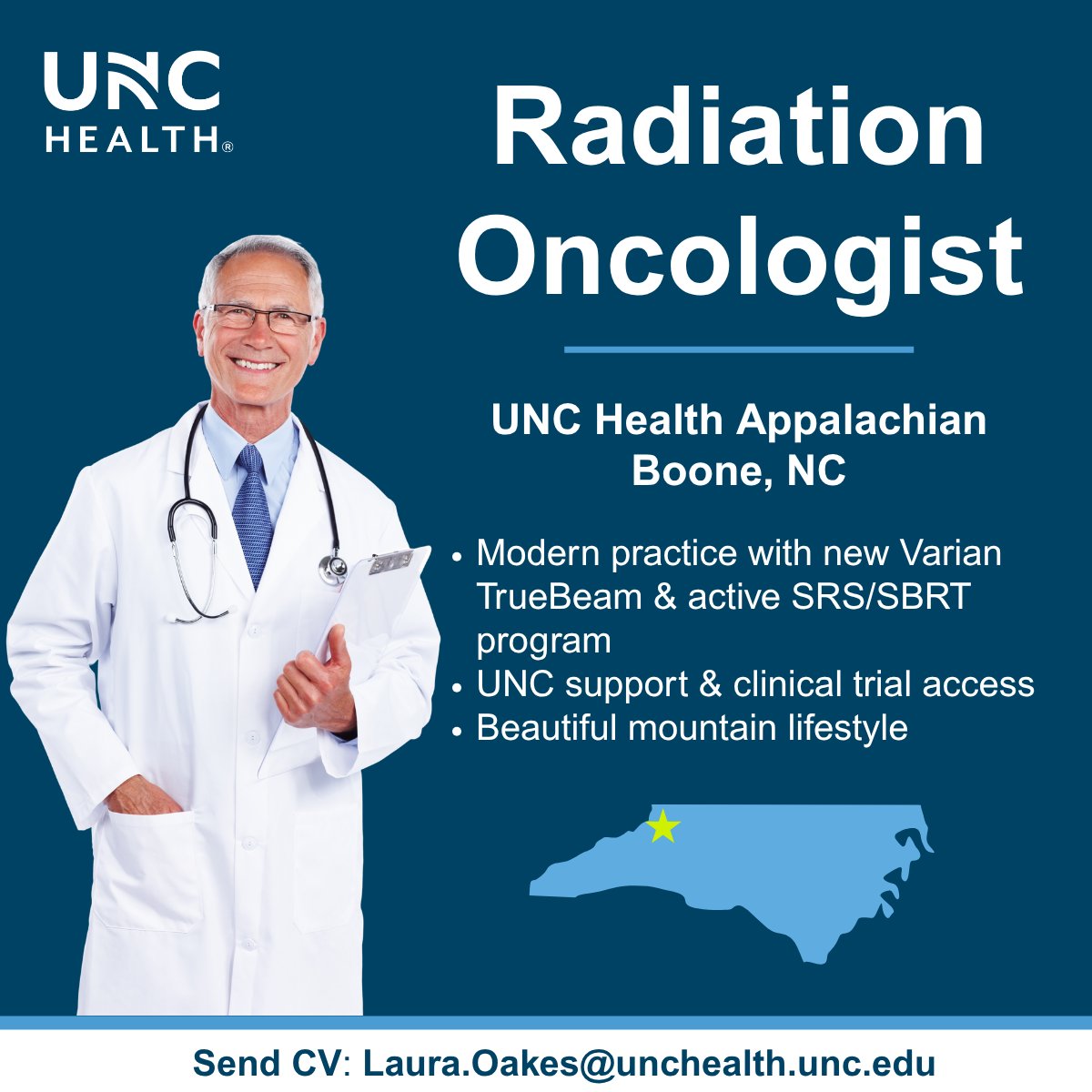 UNCPhysRecruit's tweet photo. Join UNC Health Appalachian in beautiful Boone, NC! We're seeking a BC/BE Radiation Oncologist to join a collaborative cancer care team. Enjoy mountain living while making a meaningful impact on cancer care. 

https://t.co/scT8ywzCke https://t.co/XGFXpkeMPO