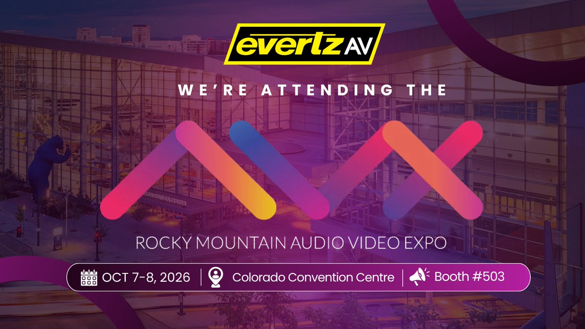 EvertzTV's tweet photo. Denver bound! 🏔️ Catch @EvertzAV at Rocky Mountain AVX from Oct 7–8 at the Colorado Convention Center.
Stop by Booth 503 to chat with our team
🗓️ Oct 7–8, 2026
📍 Booth 503 | Colorado Convention Center, Denver, CO
#AVX2026 #BroadcastTech #ProAV #IPRouting #Denver https://t.co/2ipuMUGwCT