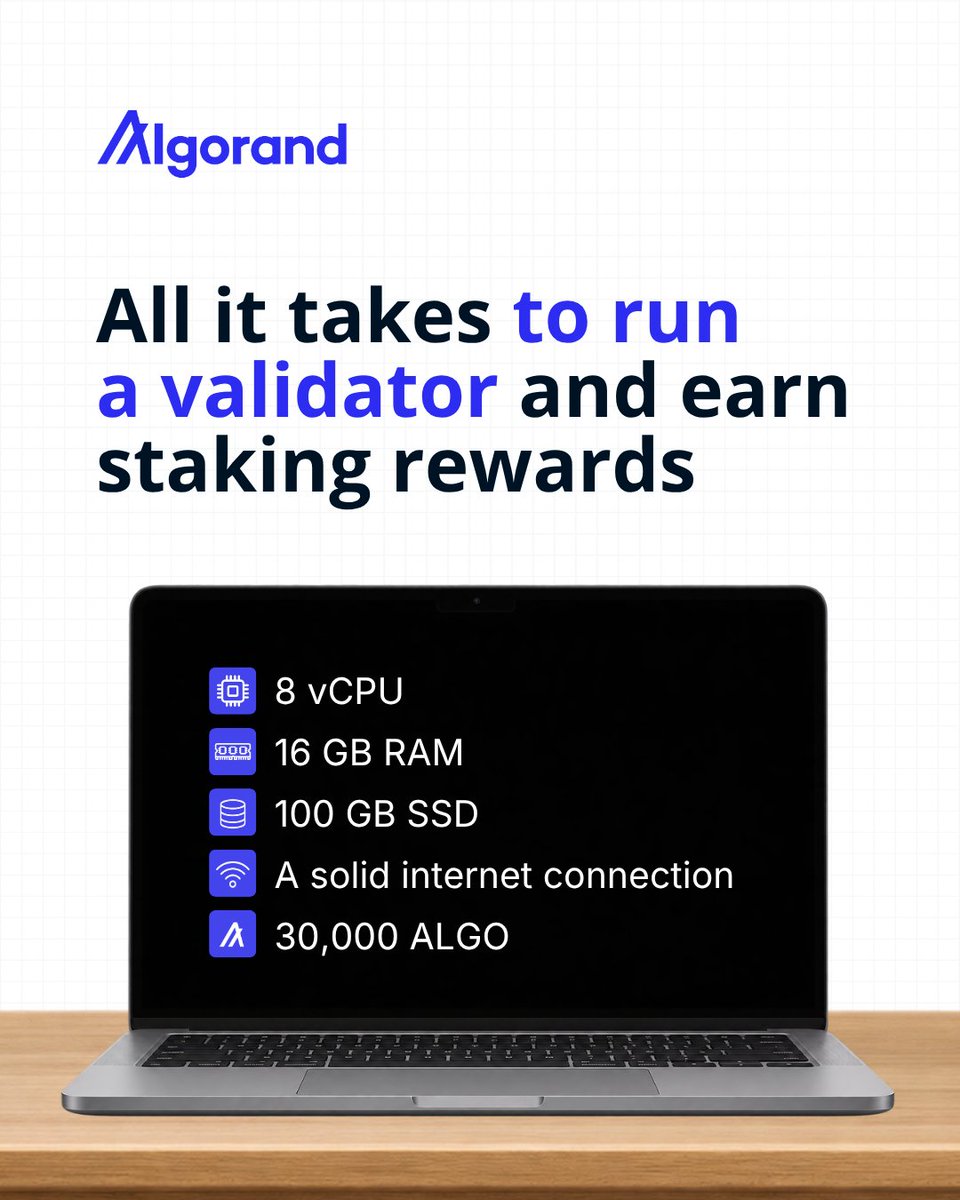 AlgoFoundation's tweet photo. A decent computer.
A solid internet connection.
30K ALGO.

That's all it takes to run an Algorand validator and earn staking rewards.

Join 1.5K+ validators helping secure one of the most decentralized networks out there. https://t.co/S3XWIvmfE0
