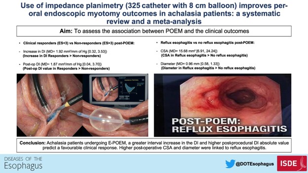 DOTEsophagus's tweet photo. 🔔📘New publication from #DOTE
Use of impedance planimetry (325 catheter with 8-cm balloon) improves per-oral endoscopic myotomy outcomes in achalasia patients: a systematic review and a meta-analysis
🔗to article: https://t.co/KfDKceUH5H

#esophagus #FLIP #POEM @ISDE_net https://t.co/Wu2eC5J0AZ