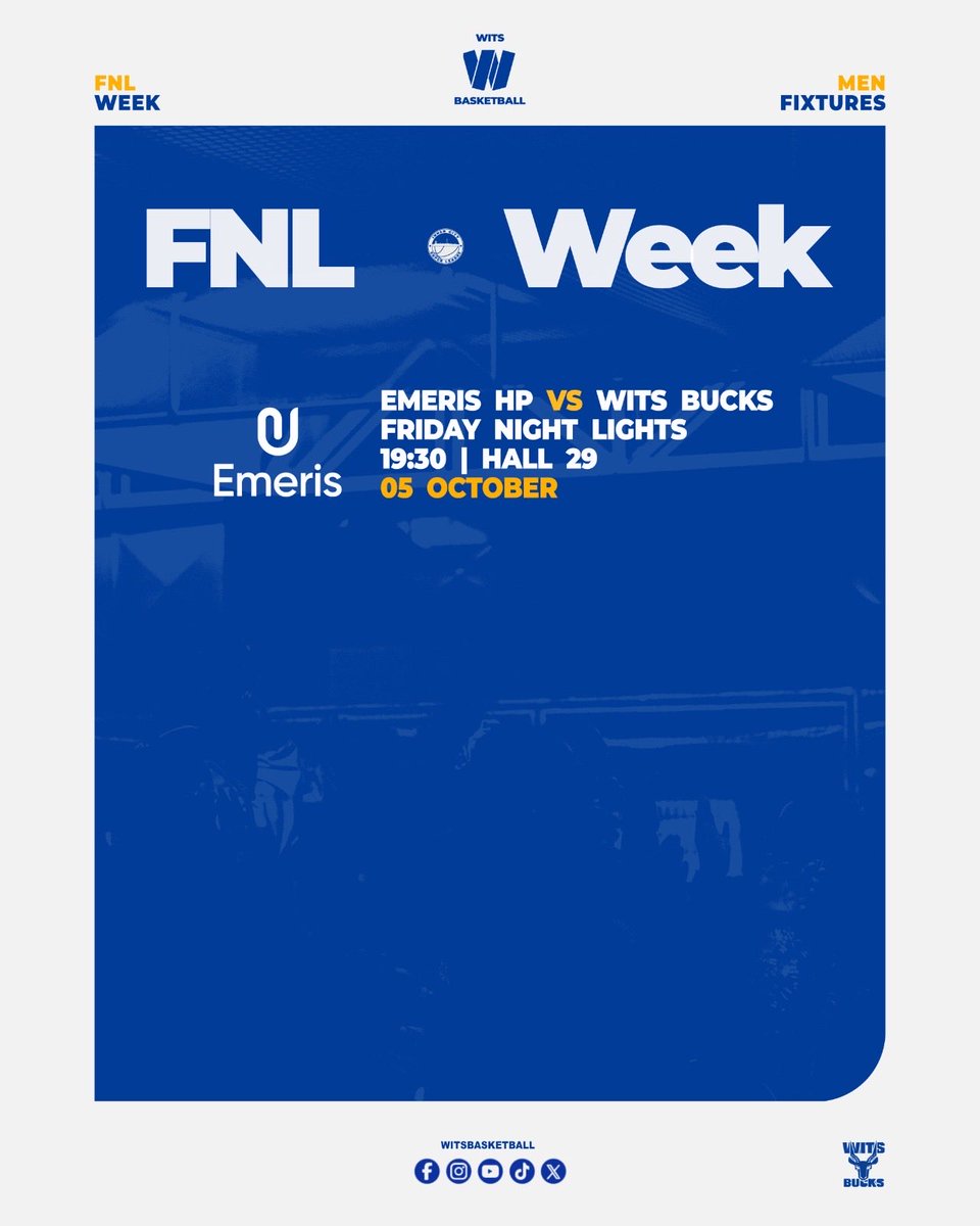 WitsBasketball's tweet photo. FNL WEEK IS HERE ππ
Men's and Women's teams are all locked in for Friday Night Lights this week!
Hall 29 is the place to be - you already know how we get down on FNL. Pull up and back the Bucks loud!
#FNLWeek #WITSBucks #LadyBucks #WITSBasketball #fnl https://t.co/zs50Sv3Wnw