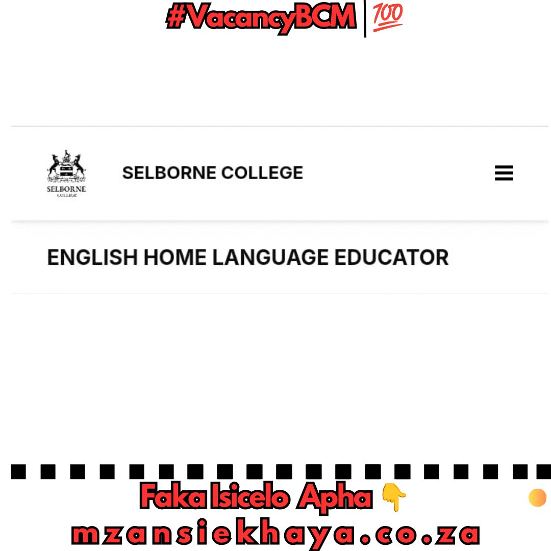 buffalo_insider's tweet photo. #VacancyBCM |💯
Selborne College ikhangela i-English Home Language Educator, eKuGompo City, eMpuma Koloni
OKUFUNEKAYO
Isidanga semfundo ephakamileyo kunye ne-PGCE.
Umhla Wokuvala :09 October 2026
Faka Isicelo Apha 👇
https://t.co/wk7mhl53Gu https://t.co/fbIIRlciPK