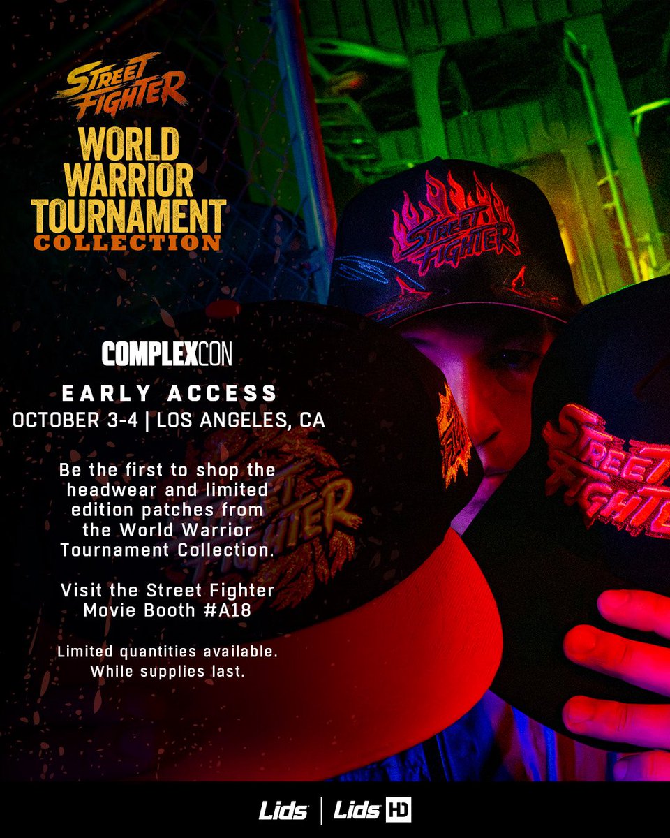 lids's tweet photo. Legends are born at @ComplexCon 🏆

Shop the Lids x Street Fighter headwear collection TOMORROW, exclusively at ComplexCon. 

https://t.co/1kfN6lksqt &amp; select Lids stores on 10.4 https://t.co/lvb2c88zFm