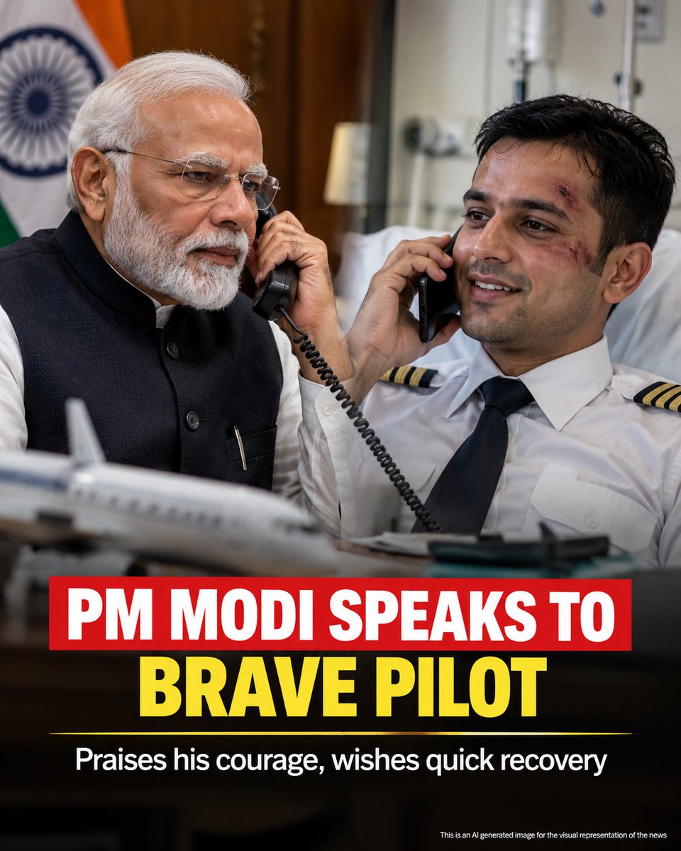 IndianDefenceT's tweet photo. BREAKING: Prime Minister Narendra Modi spoke with India’s brave pilot Captain Smit Machchaar, who shared details of his experience and the courage that helped him during the incident. PM Modi praised his bravery and wished him a speedy recovery.

#SmitMachchaar #NarendraModi #India #Bravery #Aviation
