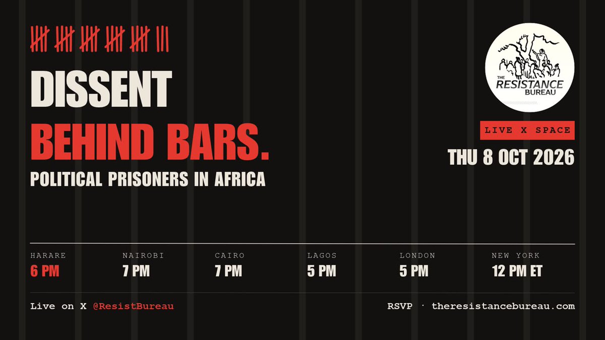 ResistBureau's tweet photo. 🚨SHOW ANNOUNCEMENT🚨

In a growing number of African countries, dissent and political opposition is a crime. Join our X Space as we spotlight the jailed voices, the regimes silencing them, and the fight to bring them home. Set your reminder here: https://t.co/FgAHmlirJ9 https://t.co/Qc7j9xRJn1