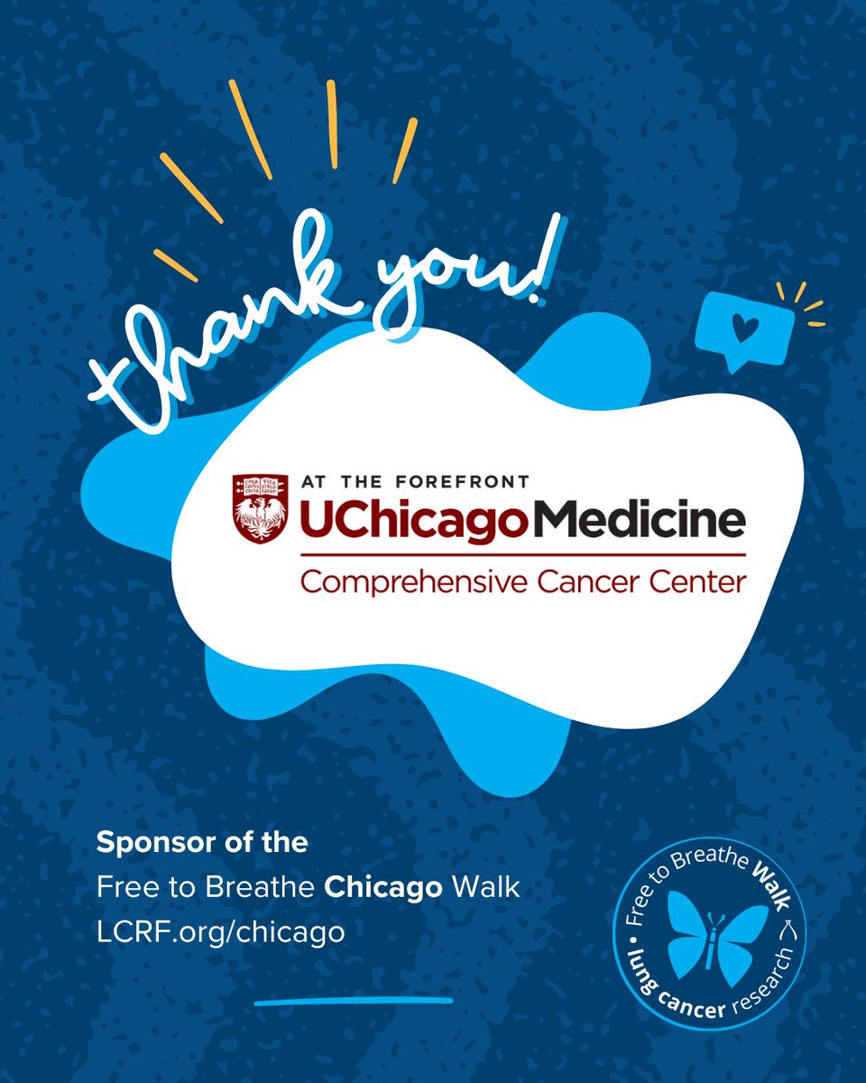 lcrf_org's tweet photo. Thank you to UChicago Medicine for your support as a sponsor of the Free to Breathe Chicago Walk! #FreeToBreatheWalk #LungCancer #ThankYou @UChicago https://t.co/OxsNGpzDob