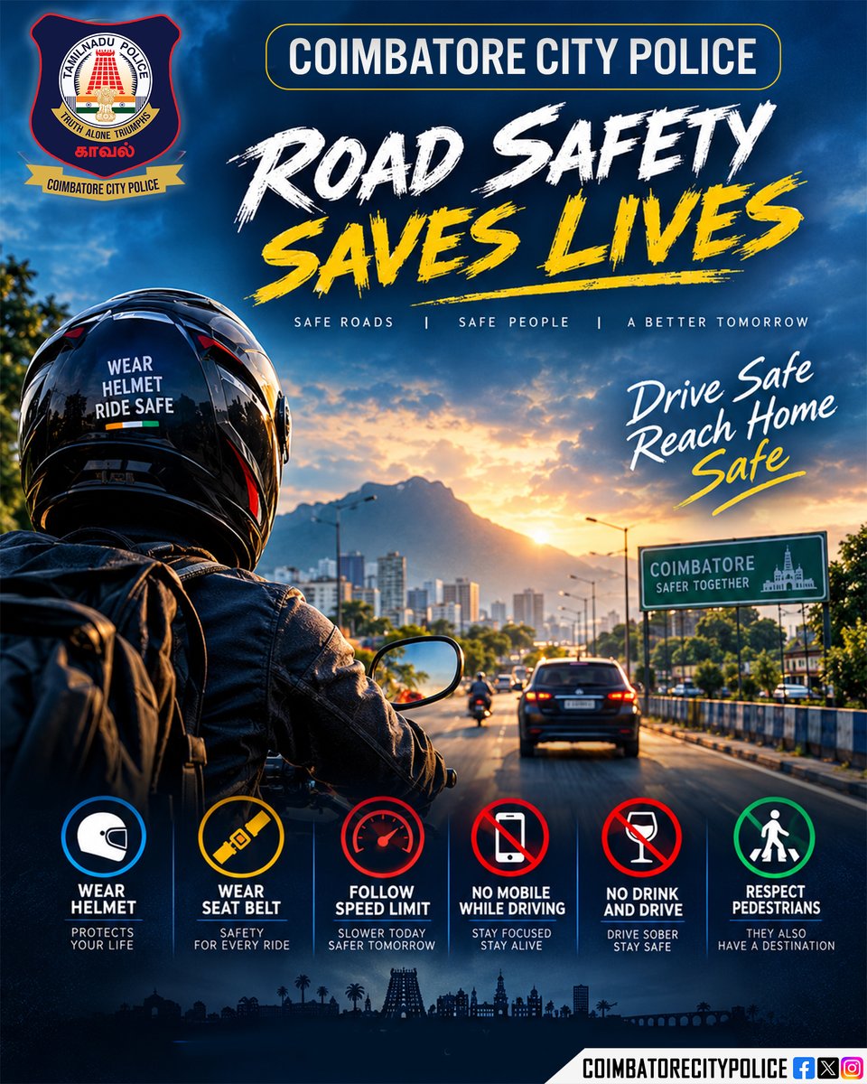 policecbecity's tweet photo. Road safety - saves Lives
@tnpoliceoffl @CMOTamilnadu
#trafficawarenes #overspeed #coimbatorecitypolice #coimbatore #tamilnadu https://t.co/xhXlEAnMu0