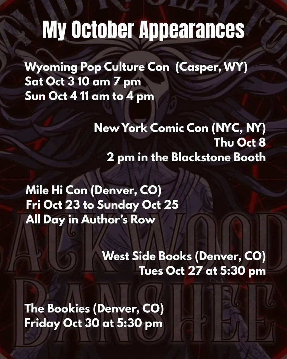drslayton's tweet photo. For October I'm bouncing around from Casper to NYC to Denver. I'll be heading to a few more places in November, but for now, here's my schedule for the spooky month: https://t.co/YoCAQX6uAL