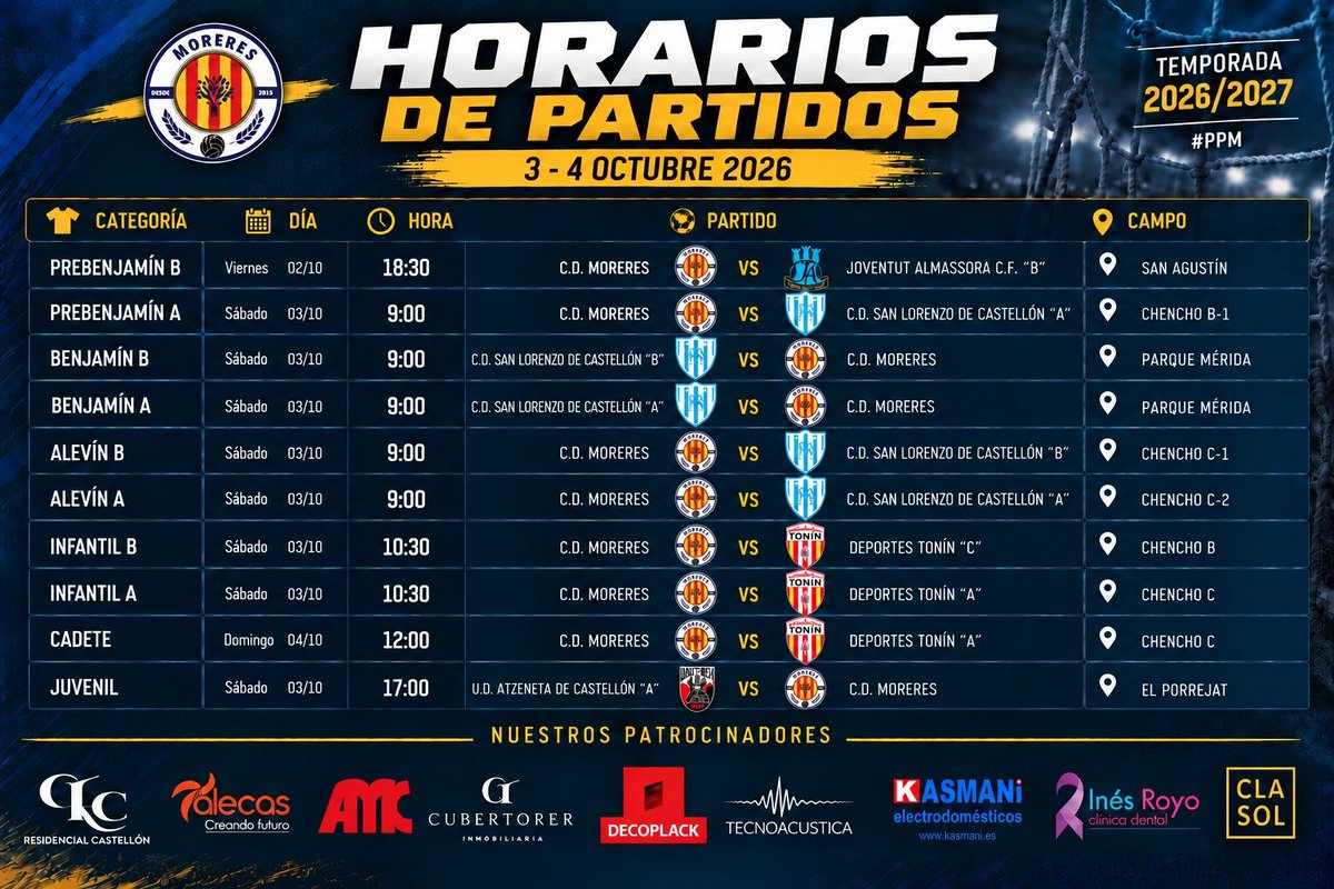 ClubMoreres's tweet photo. Horarios del fin de semana ⚽🙌🏼
#PPM https://t.co/XXvDiLeAY0