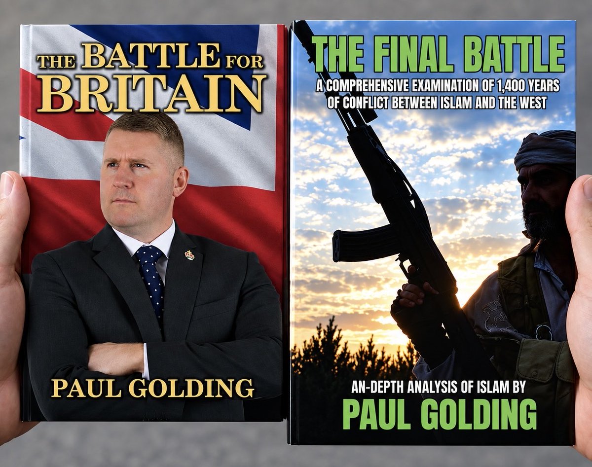 BFirstParty's tweet photo. Paul Golding, the founder and leader of Britain First, has triumphed over relentless persecution by the establishment during his 27 year political career.
Paul is also an author, having written two powerful books, one on his political career ('The Battle for Britain'), and the other dissecting Islam ('The Final Battle').
Order a signed copy of either of his books today: 

➡️ https://t.co/nyo5vCTR4Y