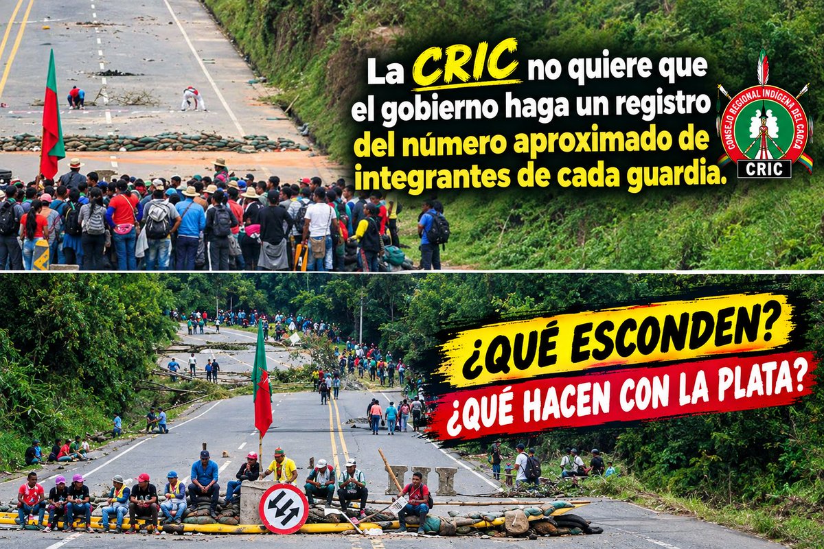 InesBetancur1's tweet photo. Sabian que el Estado acordó con el Consejo Regional Indígena del Cauca (CRIC) una inversión total de $𝟭.𝟯 𝗕𝗜𝗟𝗟𝗢𝗡𝗘𝗦 de pesos para el periodo comprendido entre 2023 y 2026.

El gobierno de Abelardo propone crear un registro centralizado de las Guardias Indígenas para organizar la interlocución y seguridad en las regiones 🇨🇴.
El proyecto aclara que es colectivo y voluntario, organizaciones como el CRIC lo rechazan por temor a perfilamientos y pérdida de autonomía. 

¿Dónde está esa plata? ¿Cómo la invierten?

¿Comprando camionetas 4x4 y en protestas? 🤔