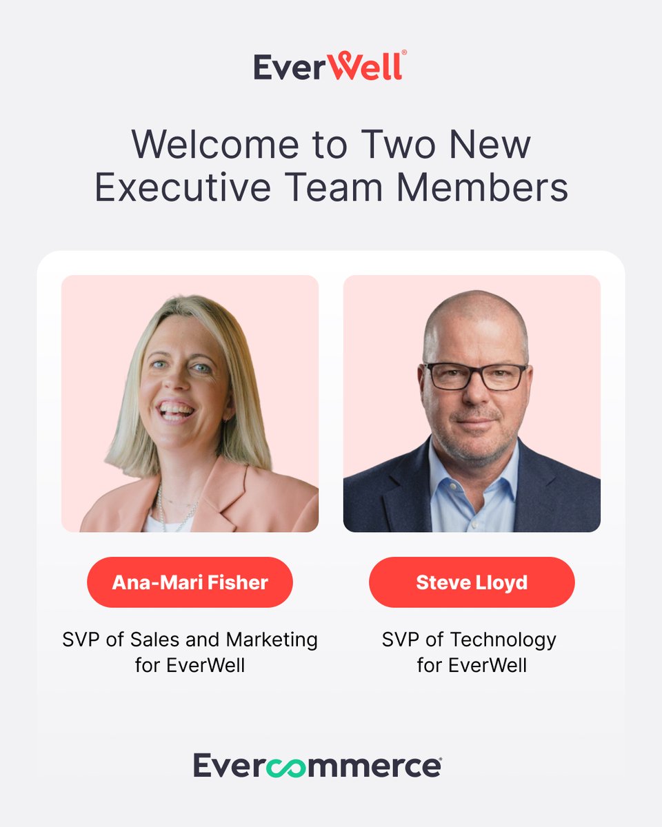EverCommerce's tweet photo. We’re pleased to welcome two new leaders to EverWell: Ana-Mari Fisher as SVP of Sales and Marketing and Steve Lloyd as SVP of Technology.

Their experience will help EverWell empower beauty and wellness businesses to focus on what they love.

#EverWell #EverCommerce https://t.co/DSRWyEUTjO