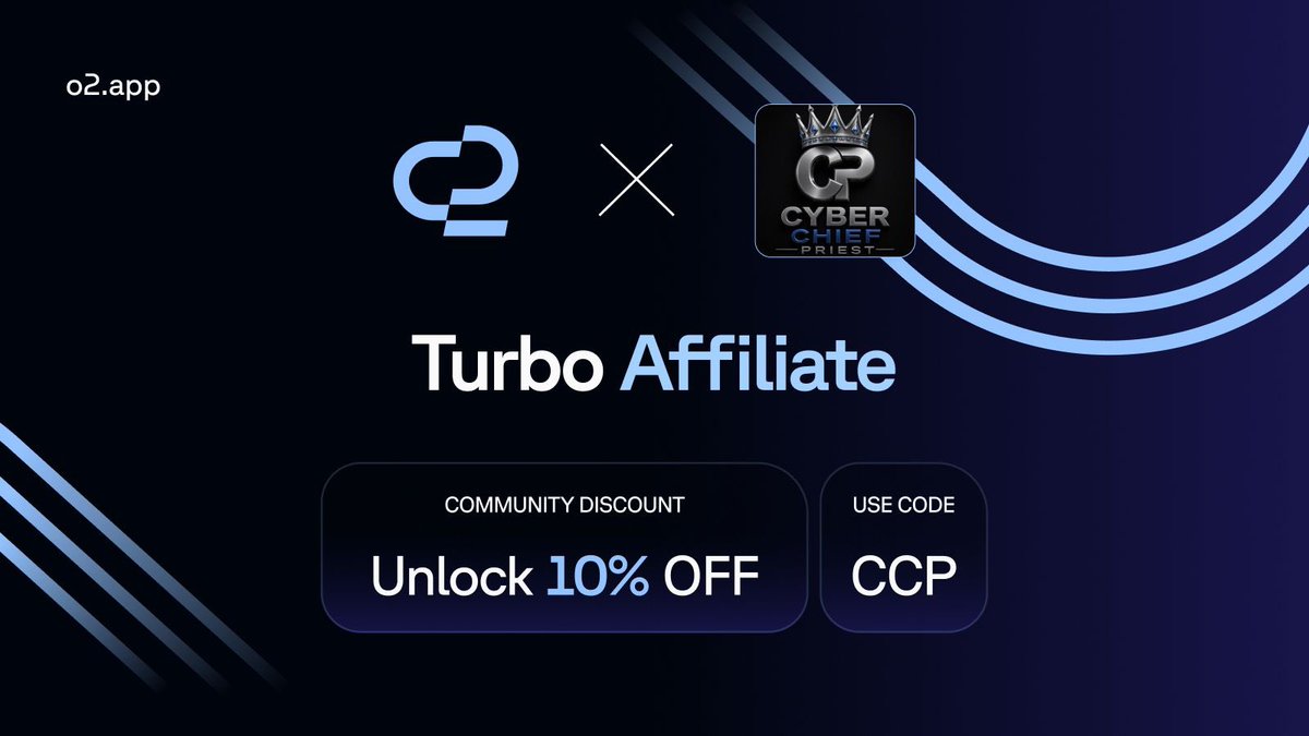 meeksese's tweet photo. @o2dotapp × Cyber Chief Priest
Turbo Affiliate is live.
Instant funding. No evaluation. 100% of profits, paid on-chain in USDC — permissionless, no queue, no waiting.
Community discount: 10% off with code CCP.
Trade it. Withdraw it. Keep it.
https://t.co/9FLvU42rzi

https://t.co/gcFuMj6HH6