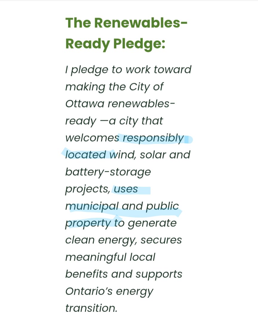 WindConcernsONT's tweet photo. IESO delayed launch of next RFP because the Ontario municipal election was a "challenge". They didn't want proposals to be an election issue. Too bad. It is. An Ottawa (fake) enviro group asks candidates to sign a "pledge" to support renewables and make the city a "willing host". https://t.co/Ce6K72fD4z