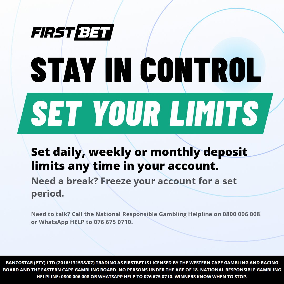 FirstbetSA's tweet photo. Stay in control🎯
Set daily, weekly or monthly deposit limits in your FirstBet account or freeze your account for a set period when you need a break.
#FirstBet #ResponsibleGambling #StayInControl https://t.co/PXRF8j1b3S