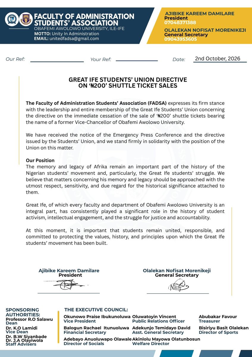 unitedfadsa's tweet photo. Faculty of Administration Students’ Association has received information about the Press Conference and supports the motion. 

We are in support because of the honour and historical significance of Afrika. The ticket should not bear and carry the image of which tarnish the honour https://t.co/uP8fm6WHzo