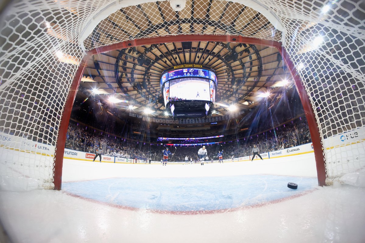 NHL's tweet photo. Remember when Igor Shesterkin scored a goalie goal last night?! 🚨

Let's relive it in photos 📸 https://t.co/rjG5OhIpFI