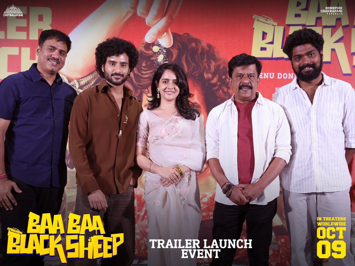 ChitralayamOffl's tweet photo. The Happy Faces of Team #BaaBaaBlackSheep from the Grand Trailer Launch ❤️‍🔥

Get Ready to Unlimited Entertainment Blast in Cinemas on October 9th 💥💥

Trailer out now💥
-- https://t.co/2T3X61n1V8

@ChitralayamOffl @VenuDonepudi @ManchikantiGuni @swethadonepudi #KondalJinna #SatishMeka @Upendralimaye @AkLagusani @IamVishnuOi @AjayAbrahamGeo1 @arcado77 @sahisuresh @inagavijaykumar @saimaneendhar @manojvalluri #VaisakhNair @saregamasouth @Creatorkrish @MalviMalhotra @VismayaSri #KarthikeyaDev #TinnuAnand #GeorgeMaryan #SamreedheeAryal #Abhi #MSaiSriHarsha @actor_bunty @ReviverCinemaz @YbrantCinemas @SLNMOVIEMAKERS @Subbucinemaa