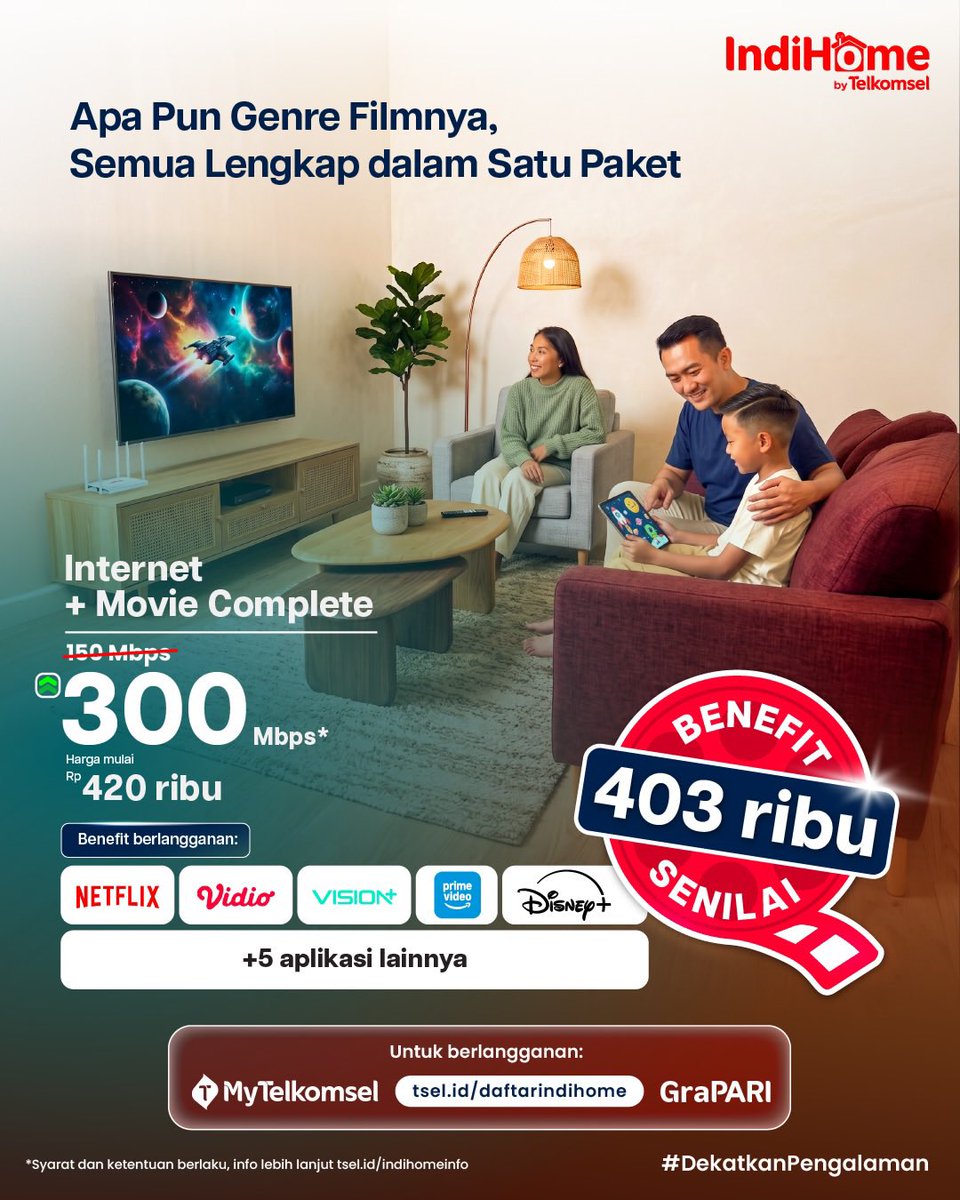 IndiHome's tweet photo. Buat Bapak-bapak di luar sana, ngaku aja deh.. part favorit weekend itu bukan cuma kumpul keluarga, tapi juga waktu puas-puasin nonton series action kesukaan, kan? 😄

Coba kasih tau dong kalau weekend ketambahan 1 hari, pada mau ngapain nih di rumah? 

#IndiHomebyTelkomsel
#DekatkanPengalaman
