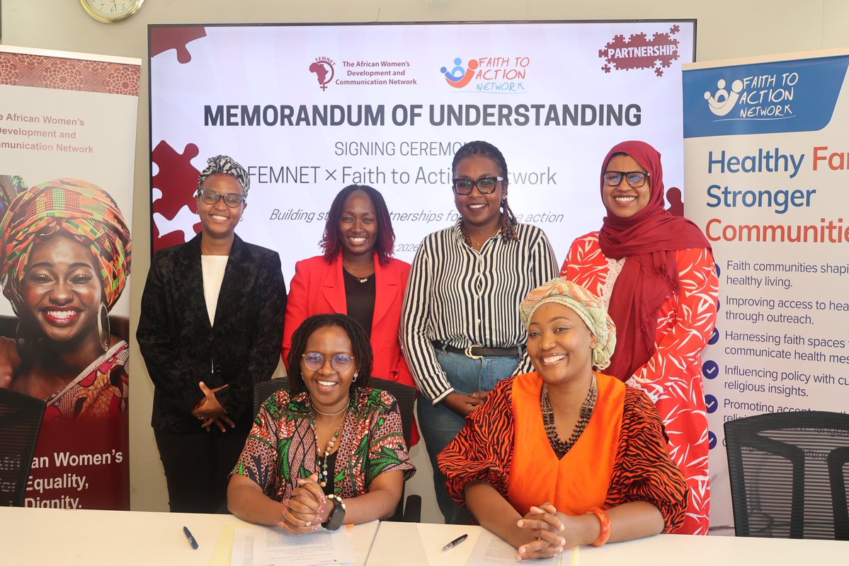 FemnetProg's tweet photo. Today, FEMNET and Faith to Action Network marked an important step forward with the signing of a Memorandum of Understanding by FEMNET Executive Director Memory Kachambwa and Faith to Action Network CEO Rev. Jane Ng’ang’a, strengthening our shared commitment to advancing gender justice, women’s rights and Sexual and Reproductive Health and Rights (SRHR) across Africa.
Through this partnership, we will work together to strengthen meaningful engagement between women’s rights organisations, faith actors and cultural leaders, create spaces for dialogue around shared SRHR priorities, and advance advocacy that responds to the realities of women and girls across the continent. The partnership will also create opportunities for joint advocacy, mutual learning, knowledge and narrative building, and amplification across our networks and platforms.
Together, we are building bridges between feminist and faith movements and strengthening collective action towards bodily autonomy, gender equality and reproductive justice.

#SRHRDialogues