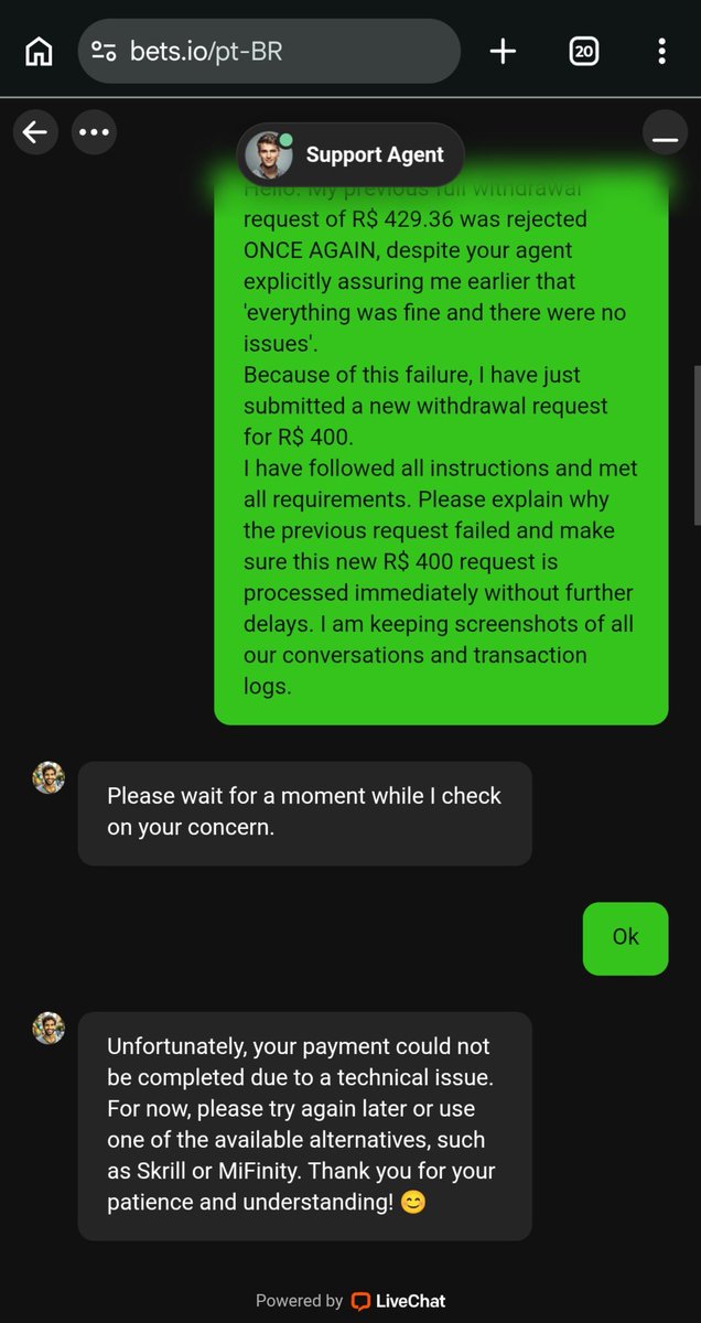 KaueKripto's tweet photo. @Betsio_ @Betsio_ is doing the same to me. After meeting all T&C rules (Sec 7.3), they blocked PIX payouts claiming "technical errors" & demanding Indian IFSC banking codes for Brazilian accounts!
@betsio_sport
Now they demand a NEW deposit to release my funds. Stay away! ๐ฉ
#BetsIO https://t.co/Dsk968ryC9