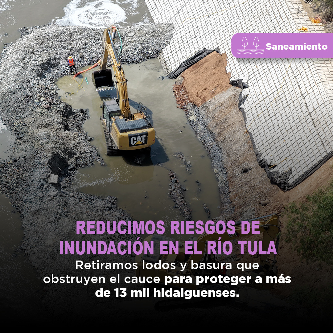 conagua_mx's tweet photo. Antes de que llegue la lluvia, trabajamos para que el agua encuentre un cauce libre.

El @GobiernoMX lleva a cabo acciones para retirar lodo y basura acumulados en el río Tula, reduciendo posibles obstrucciones y contribuyendo a disminuir riesgos de inundación.

Prevenir también es cuidar a las familias y sus comunidades.

Restaurando ríos, transformado vidas 🌿💧