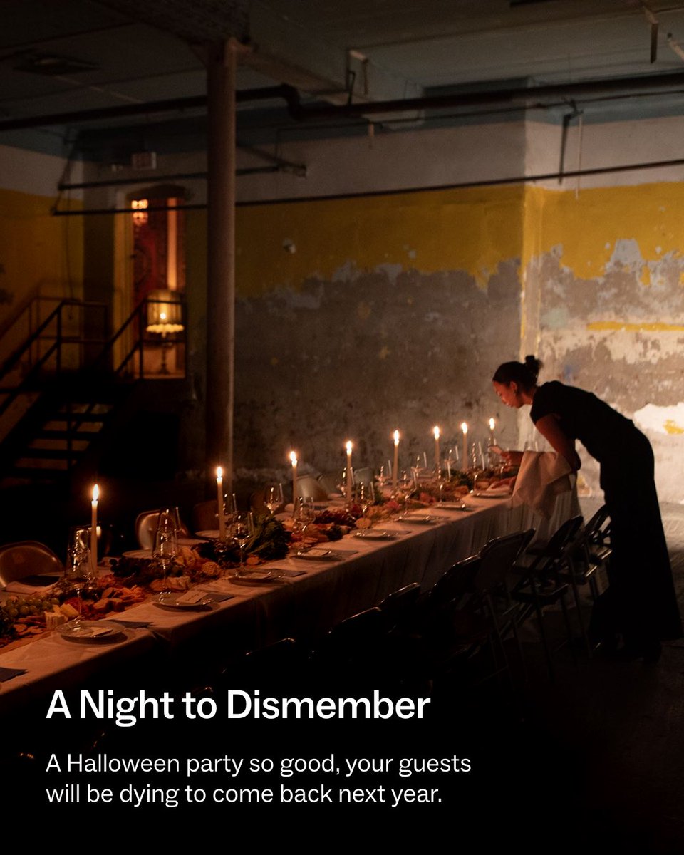 Peerspace's tweet photo. Who says Halloween is just for costume parties? 🦇

Swipe for spooky twists on life's biggest milestones, from a gothic-romantic engagement party to a baby shower with a "bun in the coven." 🕯️

Want more ideas? Tap the link in our bio to read the full post, then book a Peerspace to bring your vision to life. 🥀

#partyplanning #halloweenparty #partyinspo #halloweenvibes