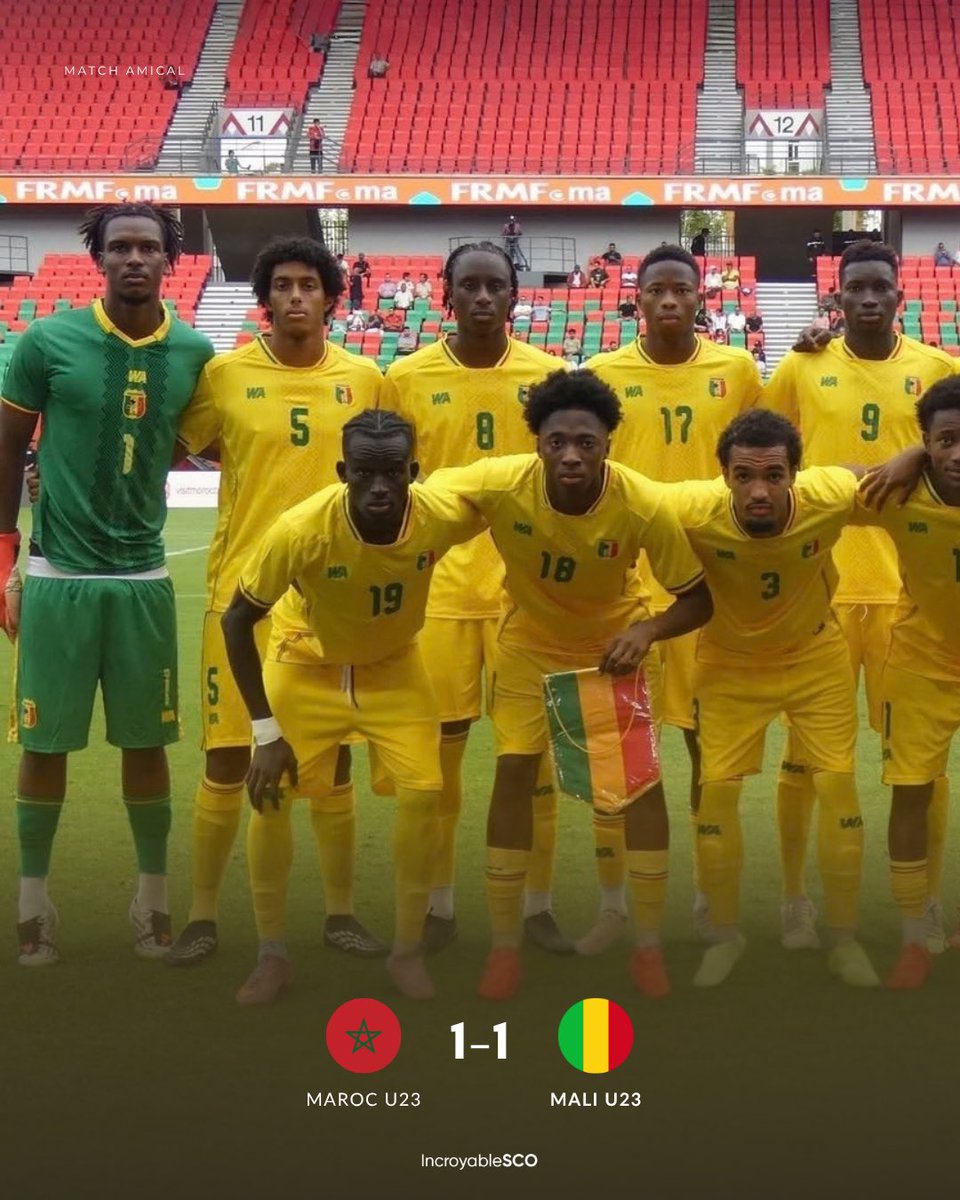 IncroyableSCO's tweet photo. 🌍 - Le Mali #U23 🇲🇱 a fait match nul face au Maroc #U23 (1-1) hier en amical.
⏱️ Oumar Pona était titulaire
⏱️ Dan Sinaté, prêté par le SCO à Amiens cette saison, l’était aussi
#Selection #Angers #SCO https://t.co/DxGymWpBcu