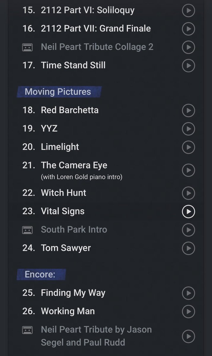 GenTXer2's tweet photo. Set list from last night’s RUSH concert in Houston. 

Tremendous show, musicianship, crowd of fans, etc.

Even if you’re not a big Rush fan, go see this tour. You won’t regret it. 

Could not believe Geddy Lee &amp; Alex Lifeson are both 73! https://t.co/2oNa8RqSPD