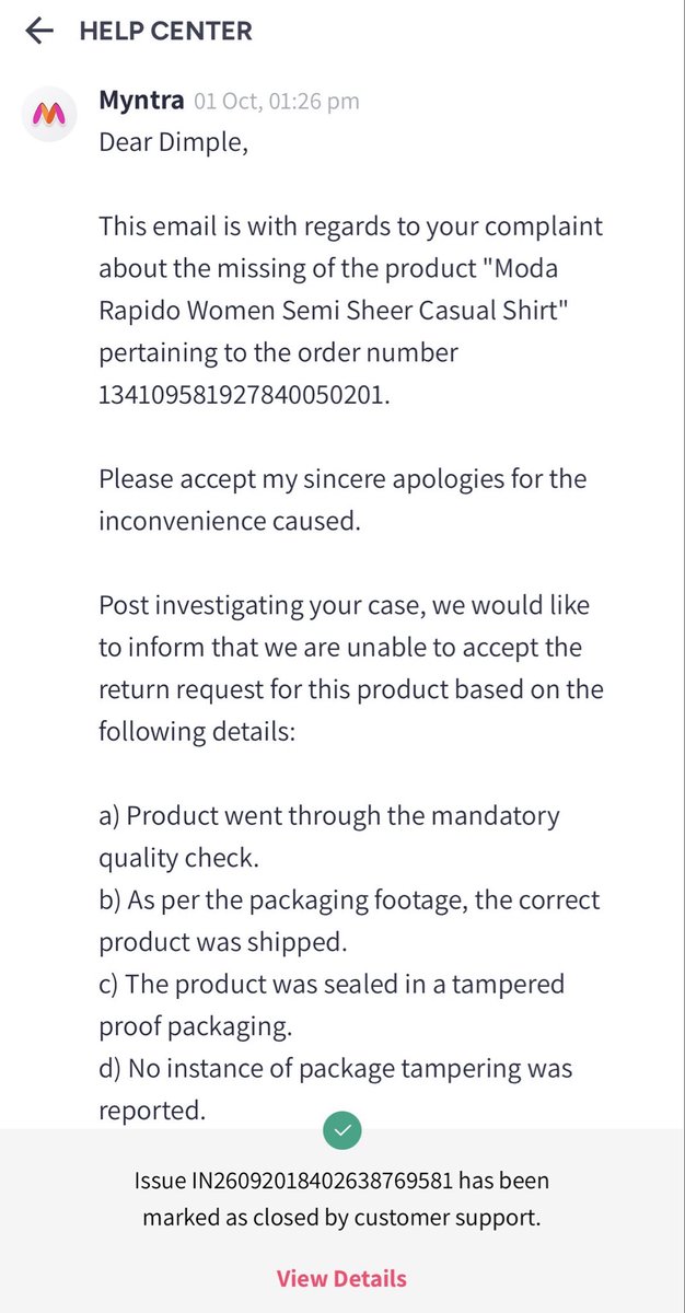 bagster27's tweet photo. @MyntraSupport You are not even addressing the case! Look at the open issue number copy pasted and closed it without even calling? It has been over a month now!! https://t.co/nK1yiQUOLp